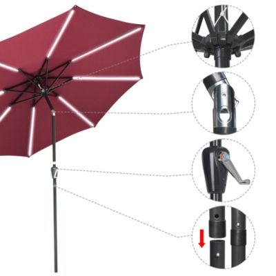 9ft Solar LED Patio Umbrella Outdoor Yard Parasol Cafe Sunshade Tilt with Crank