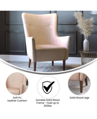 Regal Traditional Wingback Accent Chair, Upholstery And Wooden Frame And Legs