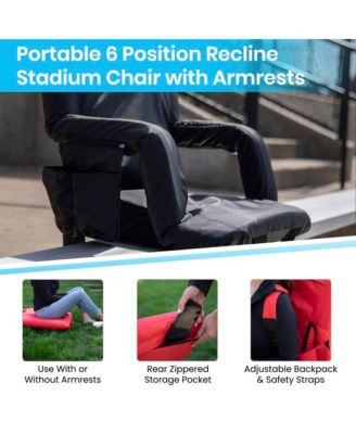 Set Of 2 Portable Stadium Chairs With Armrests, Reclining Padded Back & Seat, Lightweight Metal Frame & Backpack Straps, Storage Pockets