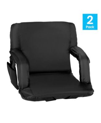 Set Of 2 Portable Stadium Chairs With Armrests, Reclining Padded Back & Seat, Lightweight Metal Frame & Backpack Straps, Storage Pockets