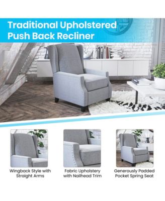 Mauro Contemporary Pushback Recliner With Accent Nail Trim-Wingback Manual Recliner