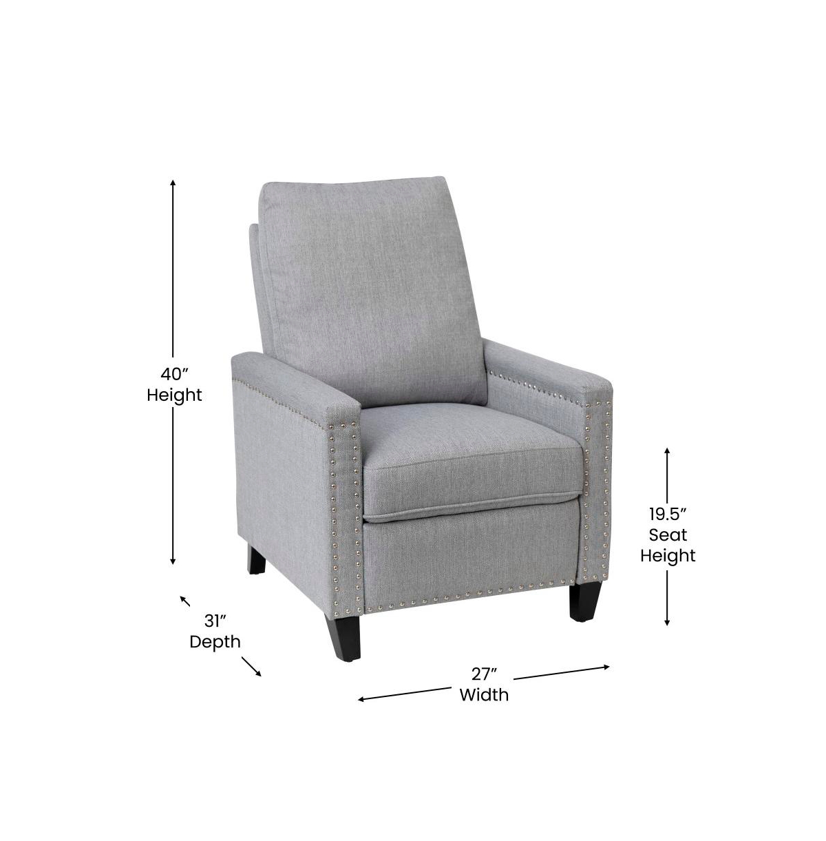 Merrick Lane Renza Transitional Pushback Recliner With Pillow Style Back And Accent Nail Trim - Manual Recliner