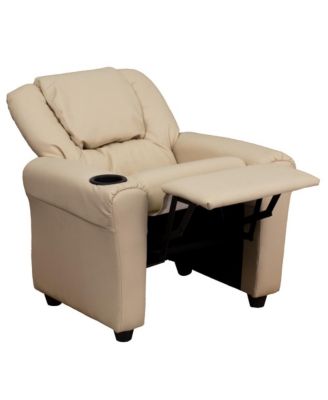 Contemporary Kids Single Wood Cup Holder, Headrest  Recliner Chair