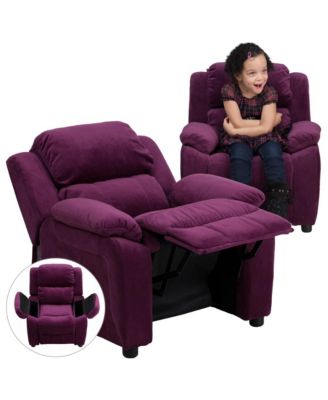 Deluxe Vinyl Padded Contemporary Kids Recliner With Storage Arms