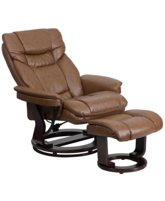 Multi-Position Recliner Chair & Curved Ottoman with Swivel Wood Base
