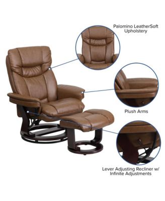 Multi-Position Recliner Chair & Curved Ottoman with Swivel Wood Base
