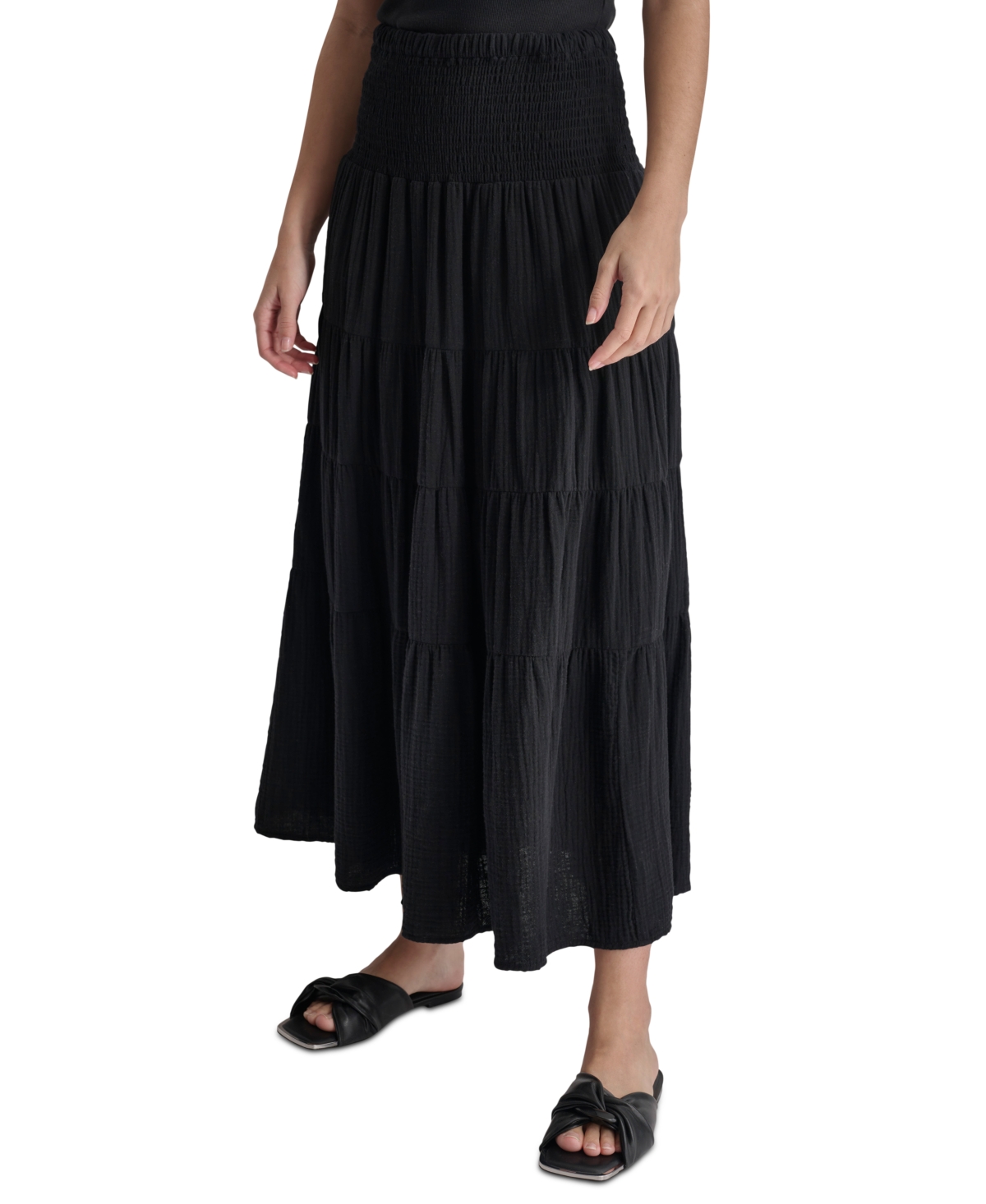 Dkny Jeans Women's Cotton Smocked-Waist Tiered Maxi Skirt