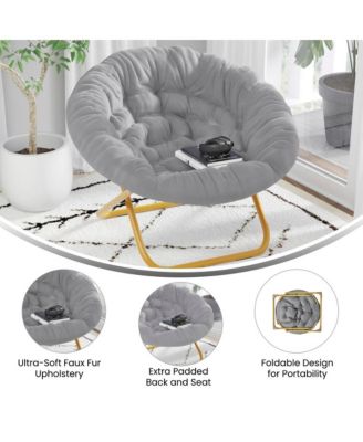 1 Count With Cozy Faux Fur Cushion And Metal Frame For Dorms, Bedrooms, Apartments And More - Ersa Oversize Folding Saucer Chair