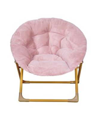 Io Kid'S Folding Saucer Chair With Cozy Faux Fur Upholstery And Metal Frame For Playroom, Bedrooms, Nursery And More