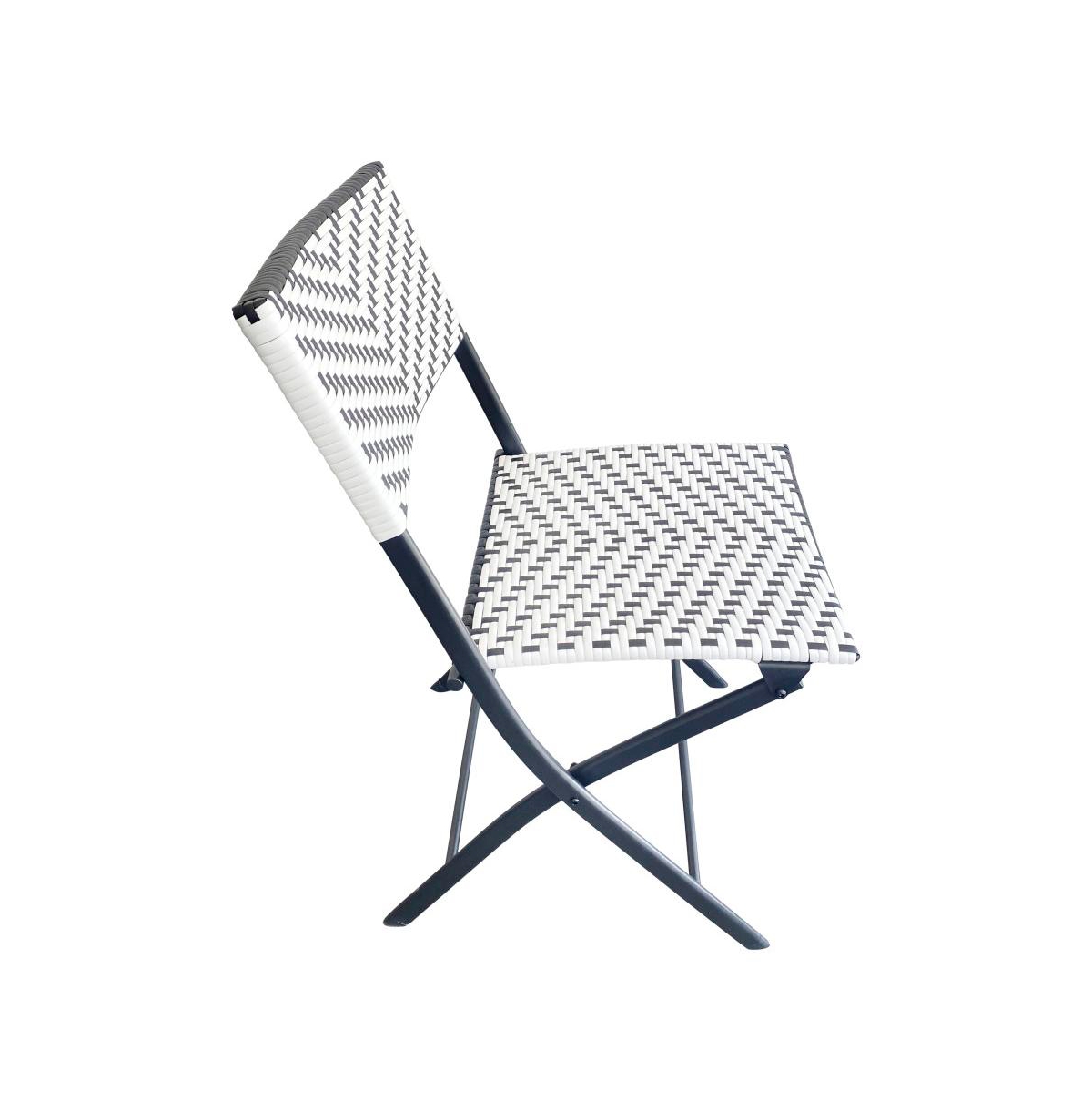 Emma+Oliver Ciel Set Of Two Folding Bistro Chairs In Pe Rattan With Metal Frames For Indoor And Outdoor Use -white
