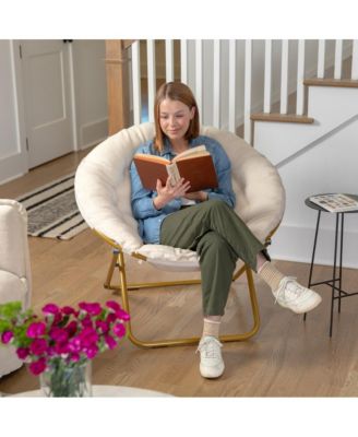 1 Count With Cozy Faux Fur Cushion And Metal Frame For Dorms, Bedrooms, Apartments And More - Ersa Oversize Folding Saucer Chair