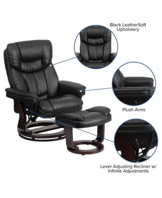 Multi-Position Recliner Chair & Curved Ottoman with Swivel Wood Base