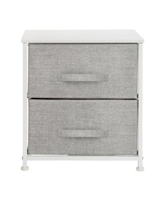 2 Drawer Storage Stand With Wood Top & Dark Fabric Pull Drawers