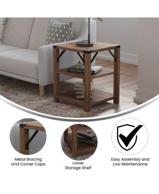 Green River Modern Farmhouse Engineered Wood End Table With Two Tiered Shelving And Powder Coated Steel Accents