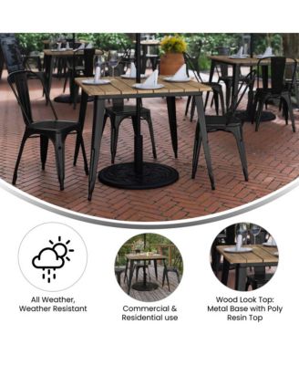 Dryden Indoor/Outdoor Dining Table With Umbrella Hole, 36" Square All Weather Poly Resin Top And Steel Base