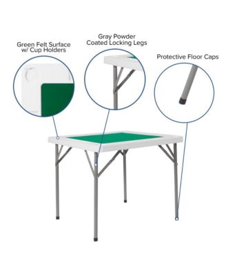 Tannin 34.5" Square White Folding Card Game Table for 4-Players with a Green Felt Playing Surface and Cup Holders