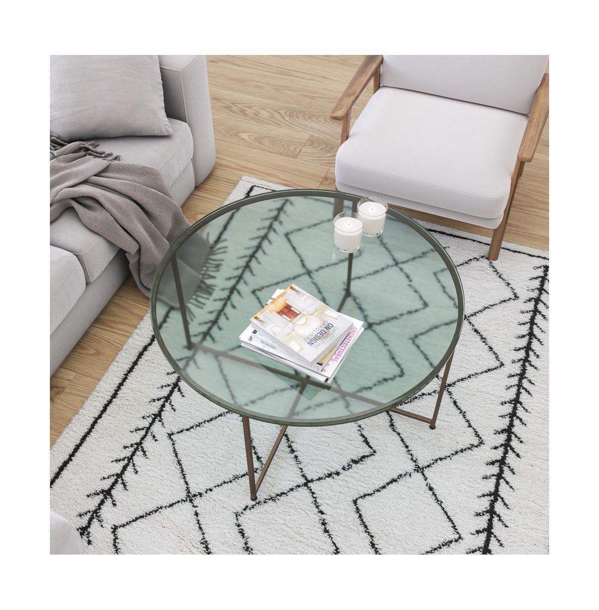 Fairdale Coffee Table With Round Cross Brace Frame -brushed gold