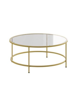 Newbury Glass Coffee Table With Round Matte Frame And Vertical Legs