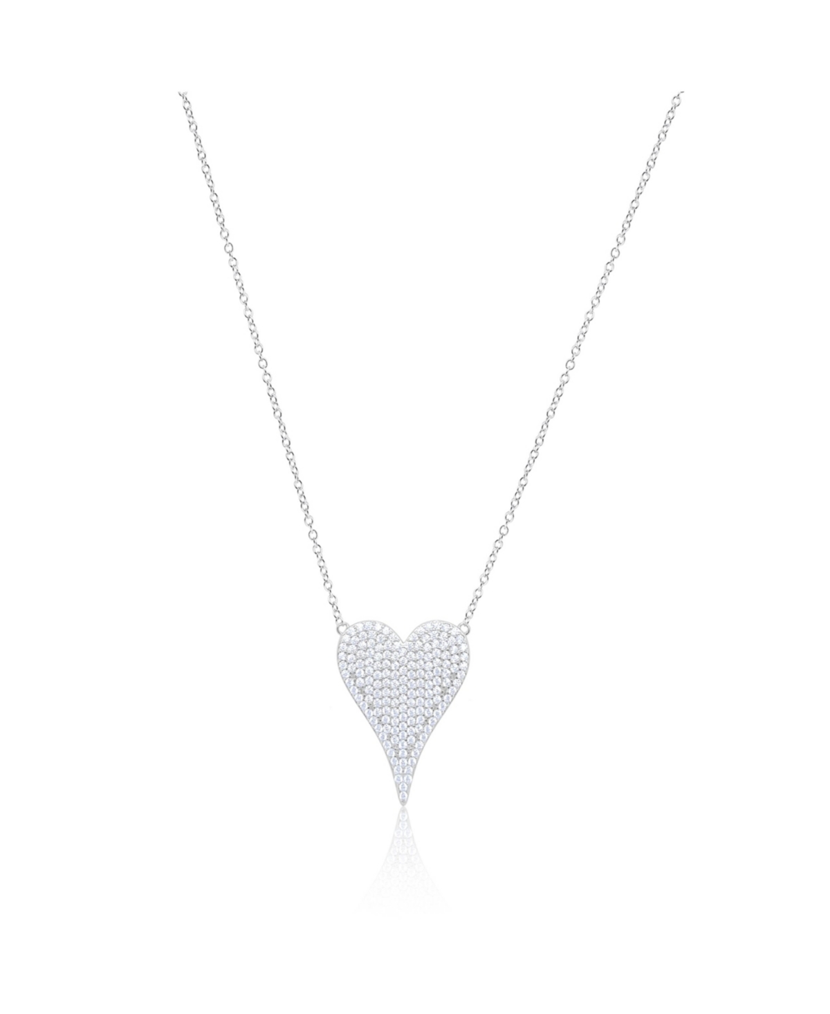 White Gold Tone Cz Elongated Heart Necklace - White