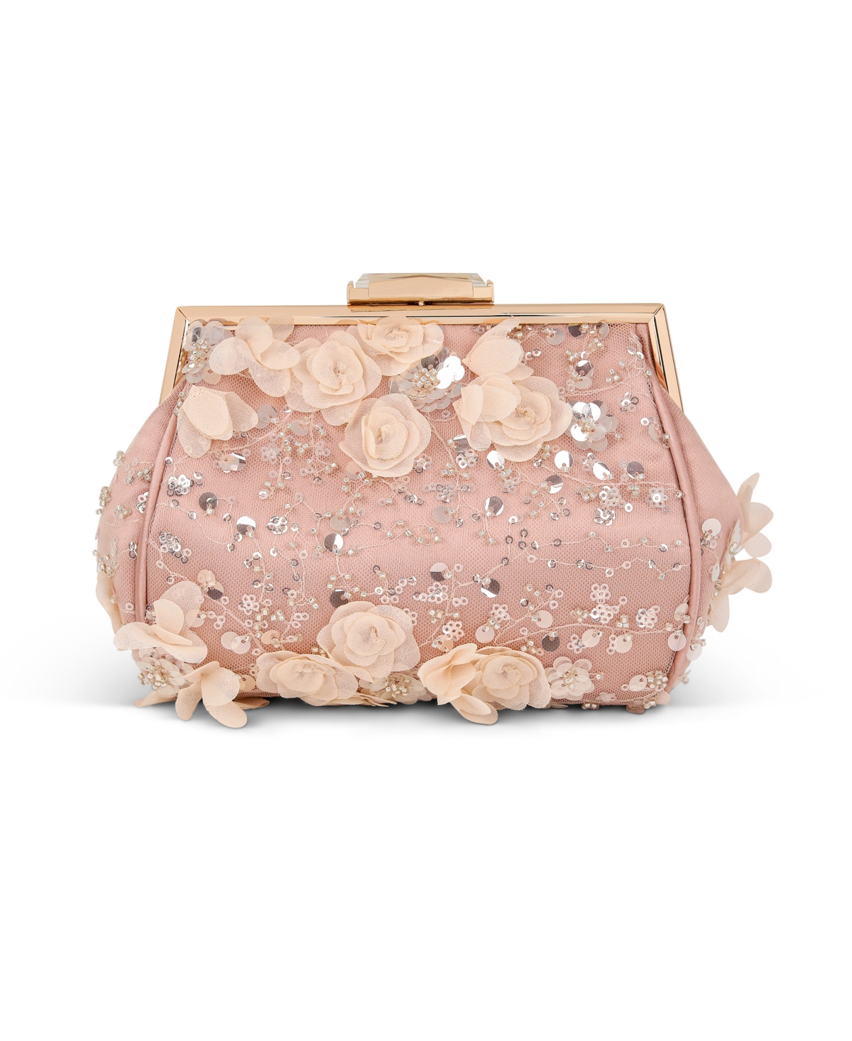 Woman's Bea Embroidered and Beaded Tulle Satin Clutch - Rose