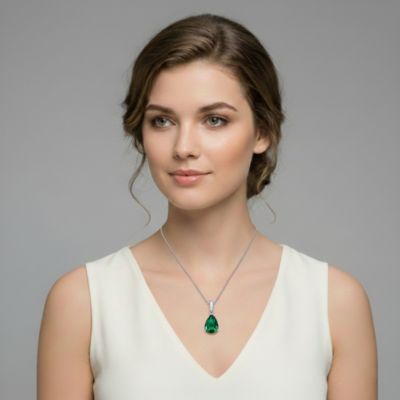 Sterling Silver Colored Cubic Zirconia Pear Shape Solitaire Necklace