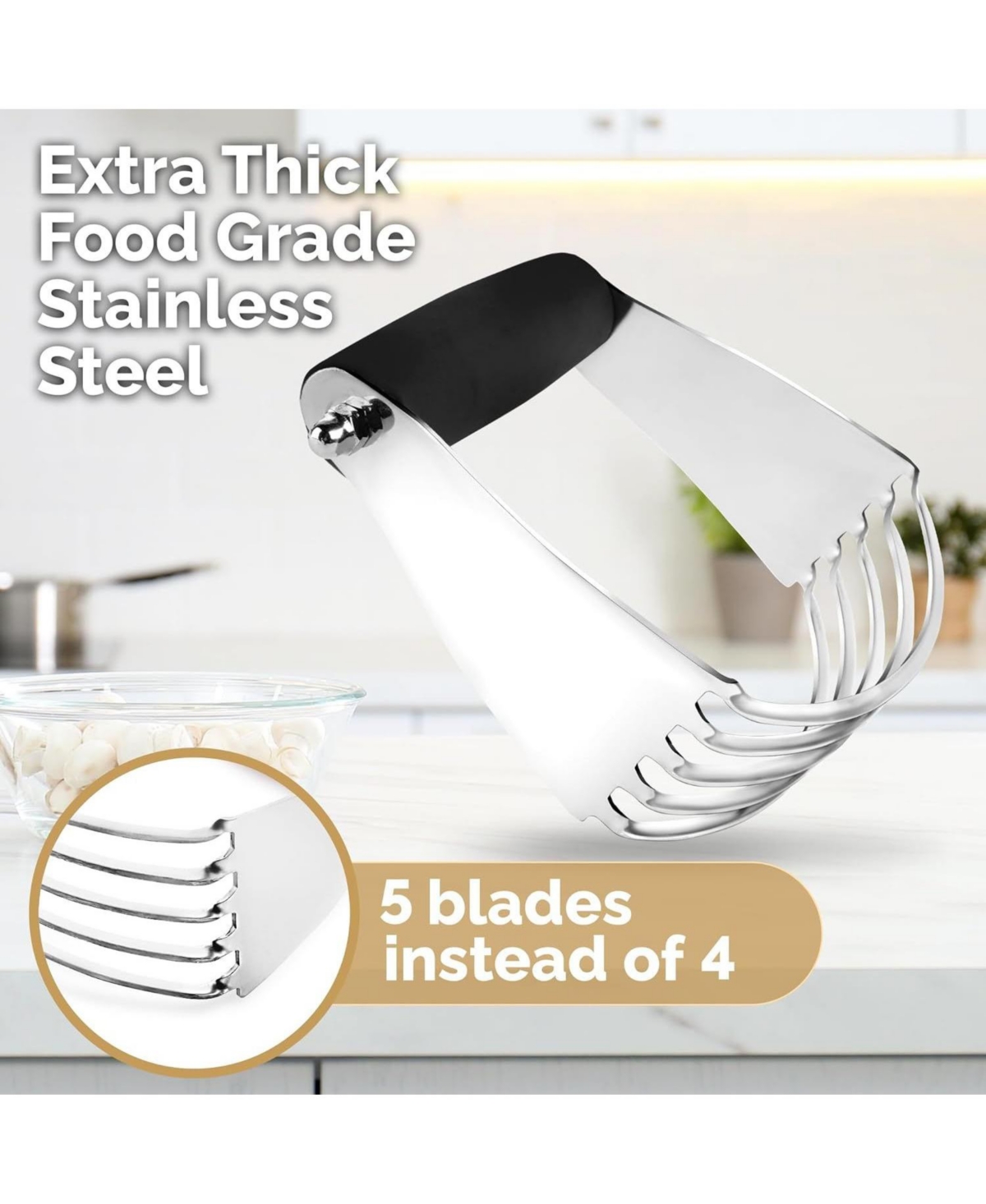 Zulay Kitchen Stainless Steel Dough Blender, Pastry Cutter, Heavy Duty Pastry Blender and Dough Cutter with Blades