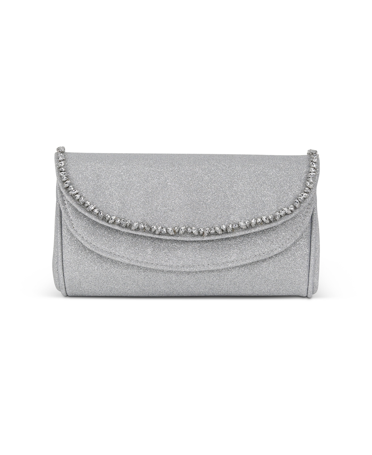 Woman's Talia Double Flap Clutch with Crystal Necklace - Silver