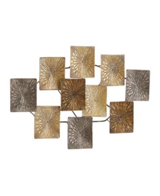 Gold Metal Sunburst Carved Overlapping Square Wall Decor, 43" x 3" x 24"