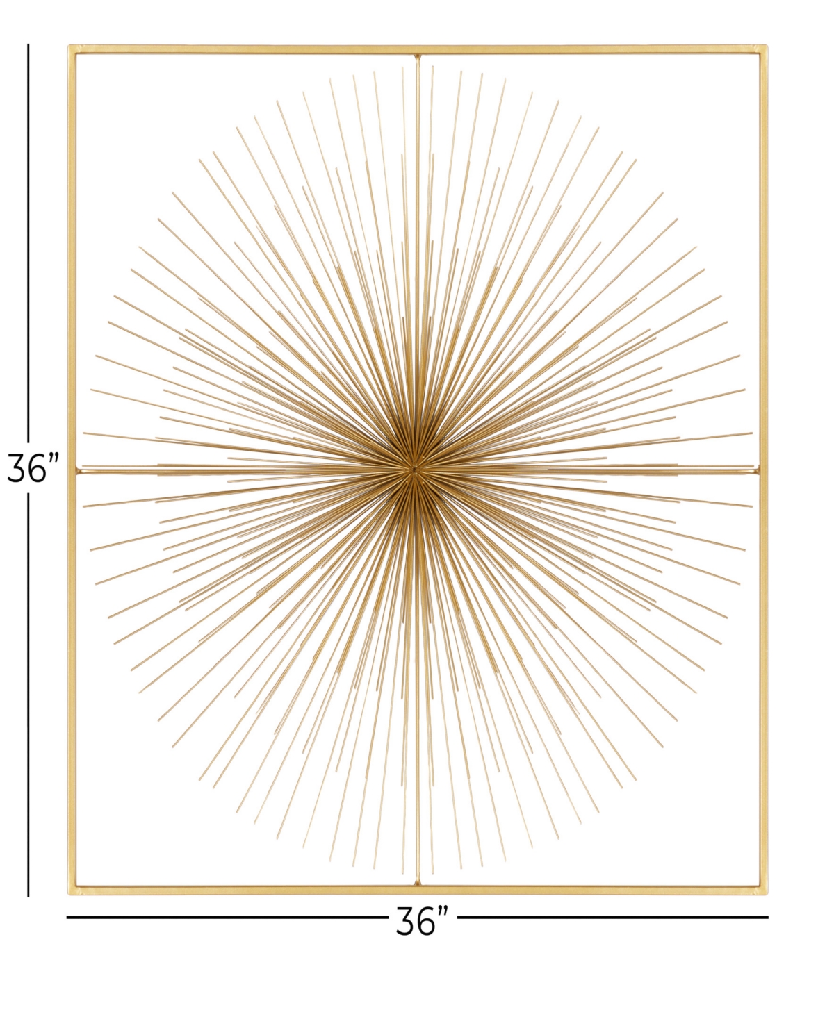 Cosmoliving By Cosmopolitan Gold Metal Starburst Large 3d Wall Decor With Square Frame, 36" X 3" X 36" In Gold