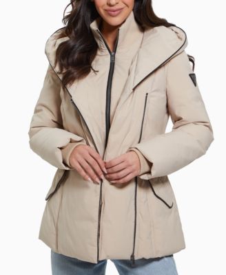Women's Bibbed Shawl-Collar Hooded Puffer Coat
