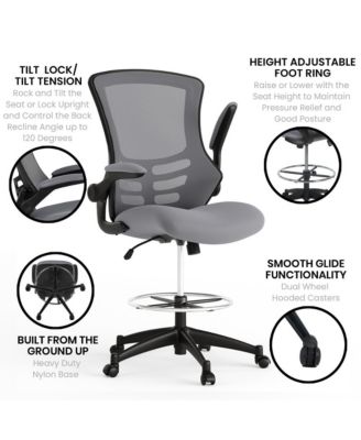 Mid-Back Mesh Ergonomic Drafting Chair With Foot Ring And Flip-Up Arms