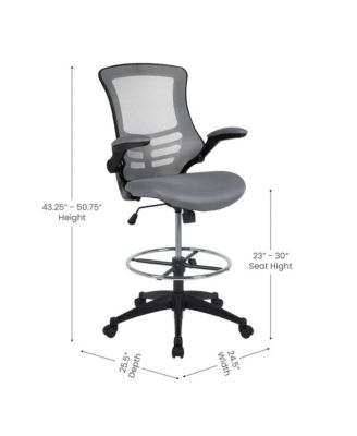 Mid-Back Mesh Ergonomic Drafting Chair With Foot Ring And Flip-Up Arms