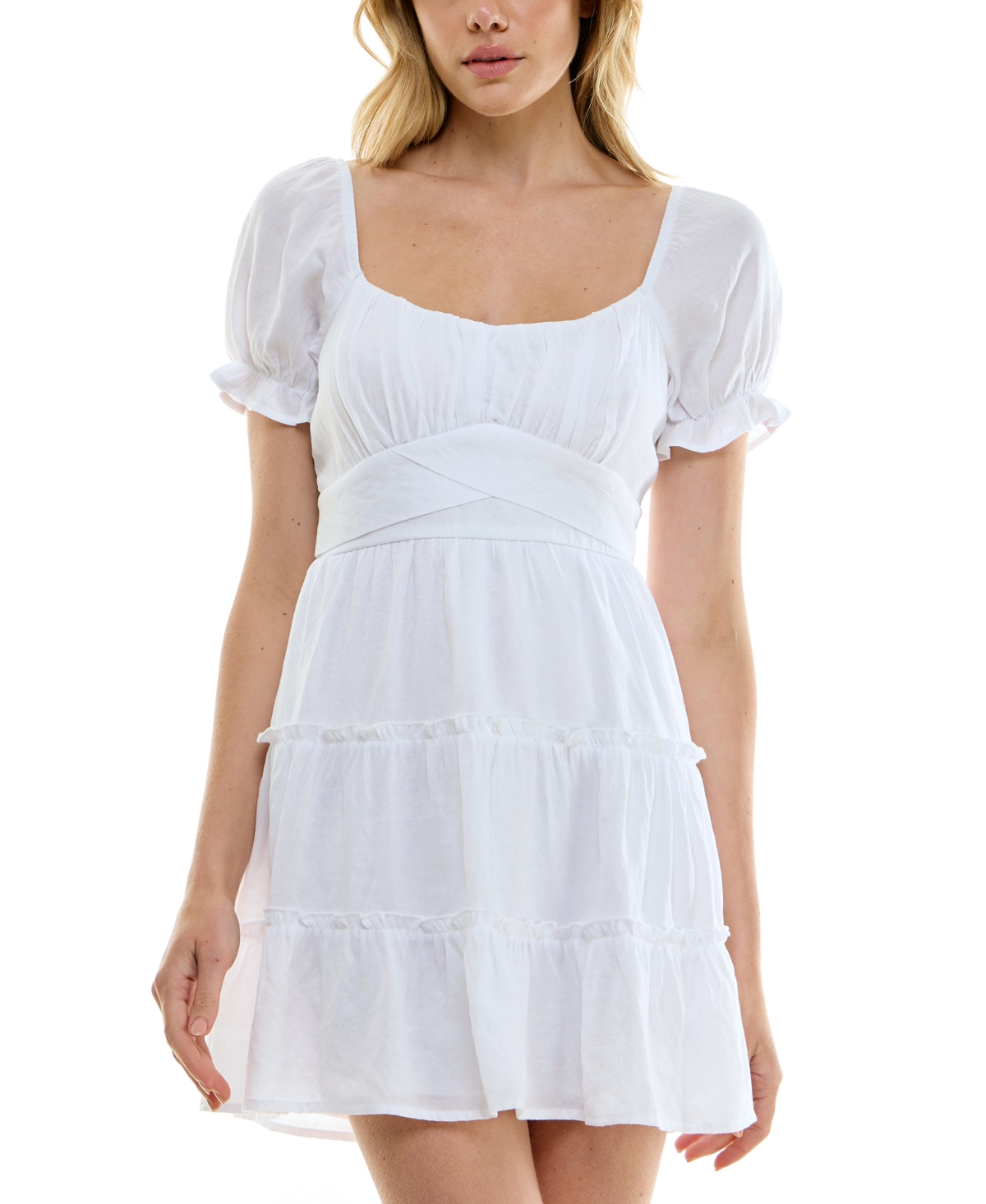 Juniors' Emma Puff-Sleeve Fit & Flare Dress - White