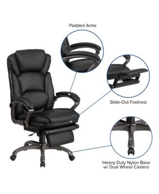 High Back Leather Executive Reclining Swivel Office Chair With Outer Lumbar Cushion And Arms