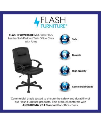 Task Chair, Mid-Back, Padded Seat & Back, With Arms, Adjustable, Office Furniture