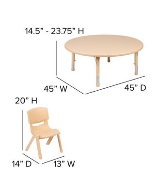 45" Round Plastic Height Adjustable Activity Table Set With 4 Chairs