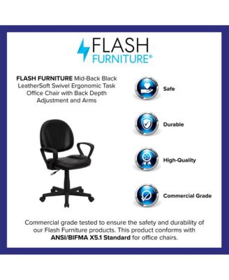 Mid-Back Leather Swivel Ergonomic Task Office Chair With Back Depth Adjustment And Arms