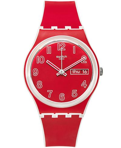 Swatch Unisex Swiss Poppy Field White and Red Silicone Strap Watch 34mm GW705