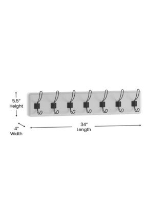 Enid 34 Inch Wall Mount Pine Wood Storage Rack With Hanging Hooks, Entryway, Kitchen, Bathroom