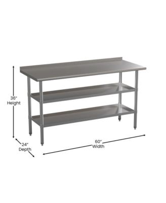 Nsf Certified Stainless Steel 18 Gauge Work Table With 1.5" Backsplash And 2 Undershelves
