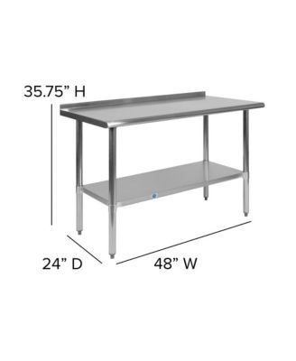 Stainless Steel 18 Gauge Prep And Work Table With Backsplash And Shelf