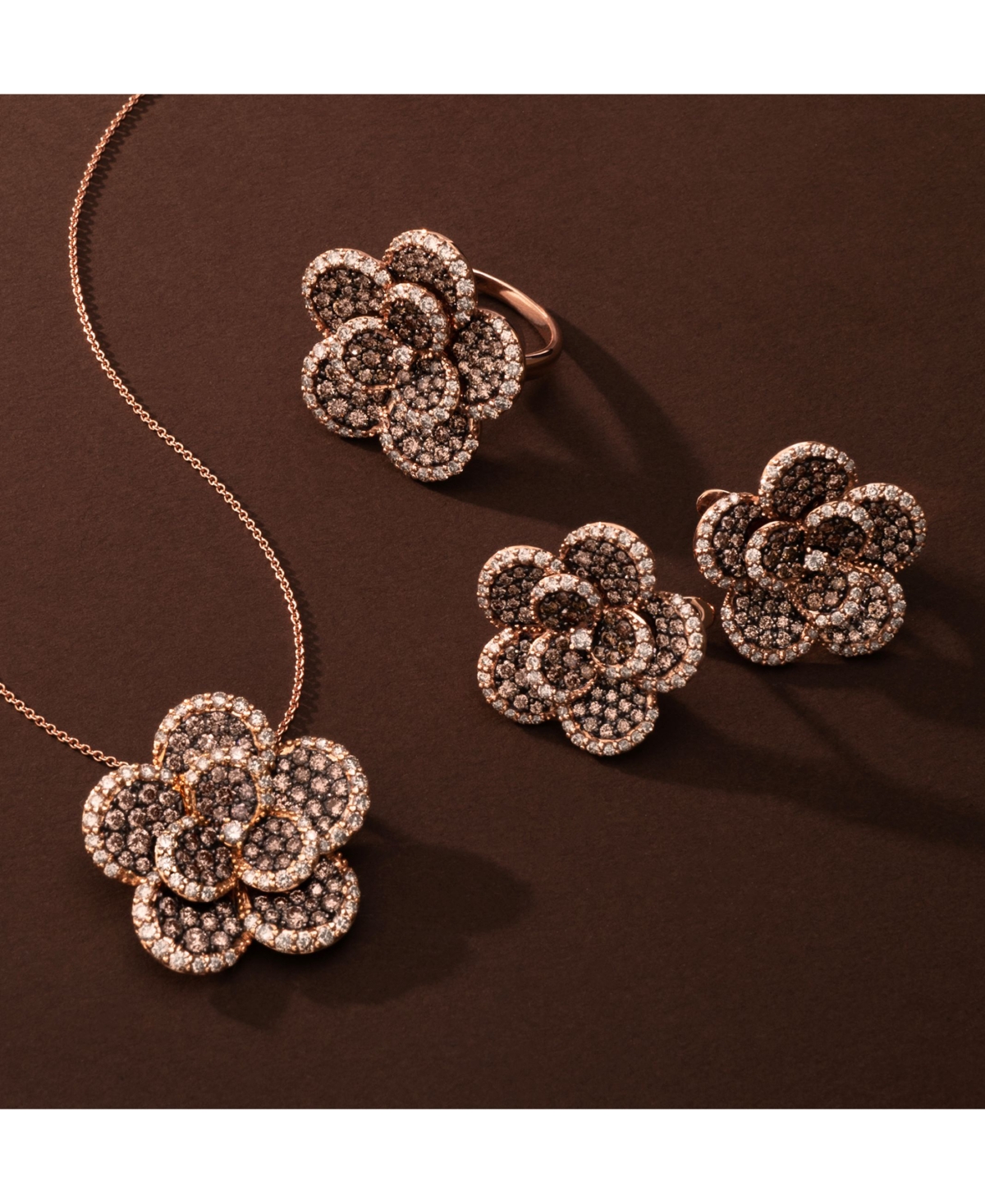 Le Vian Chocolate Diamond & Nude Diamond Flower Statement Ring (2-3/8 ct. t.w.) in 14k Rose Gold - 14K Strawberry Gold Ring