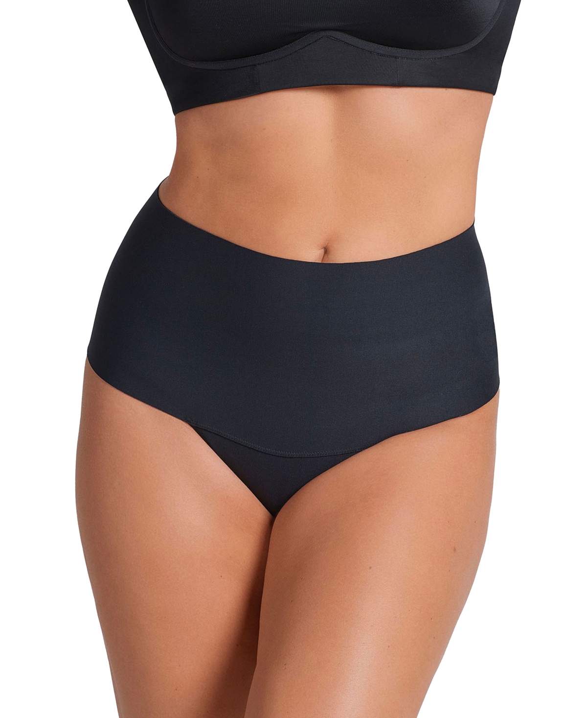 Shop Leonisa High-tech High-waisted Sculpting Thong Shapewear 092046 In Black