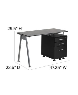 Computer Desk With Tempered Glass Top And Three Drawer Pedestal