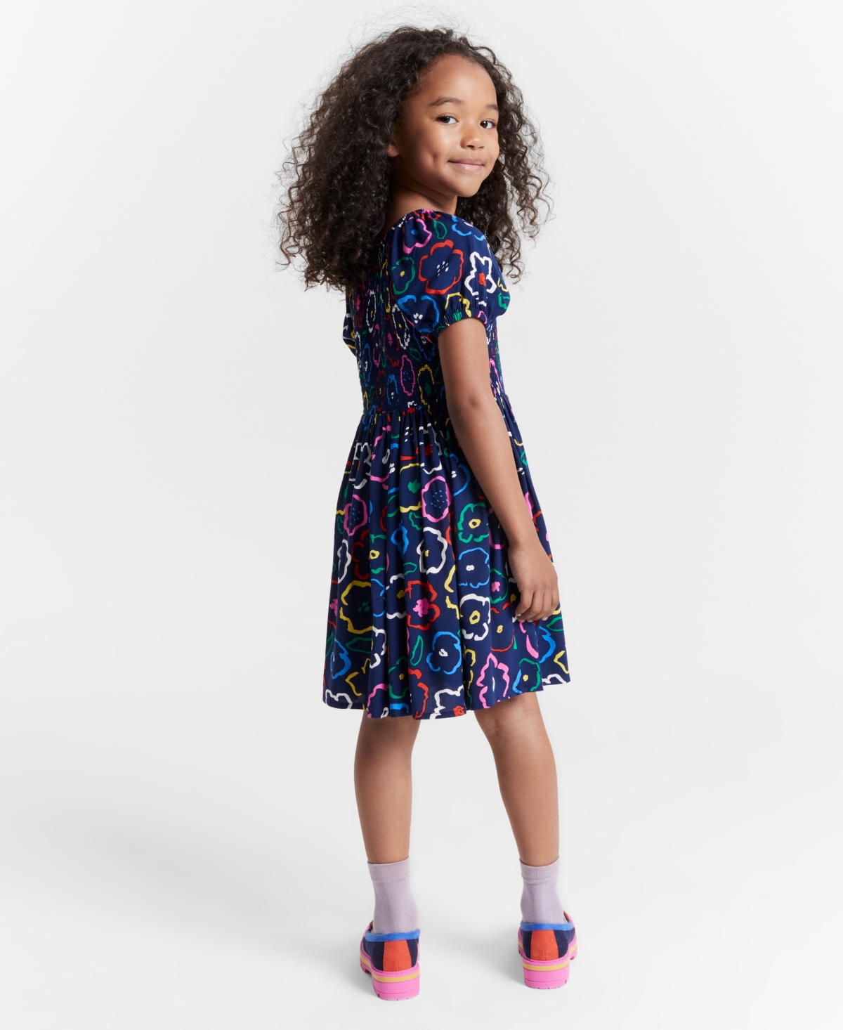 Epic Threads Girls Inky Floral-Print Smocked Dress, Created for Macy's