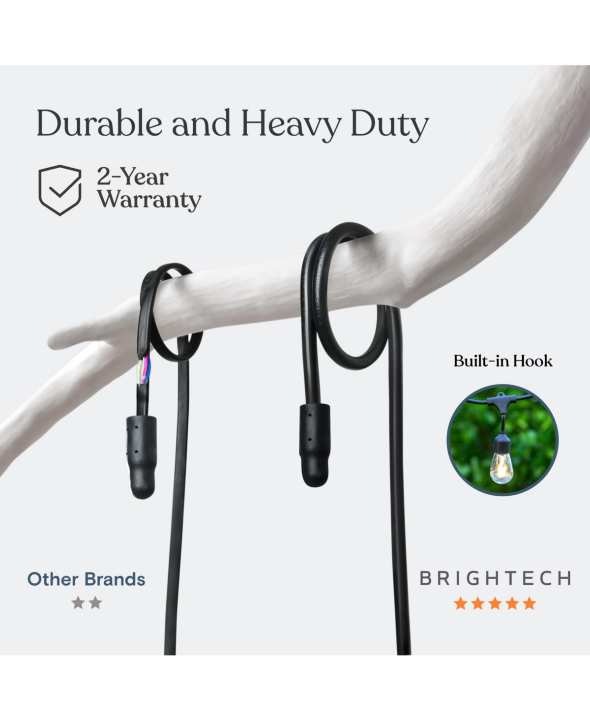 Brightech Ambience Pro 48 ft. Outdoor Solar Led 1-Watt String Lights in Warm White with 15 Hooks