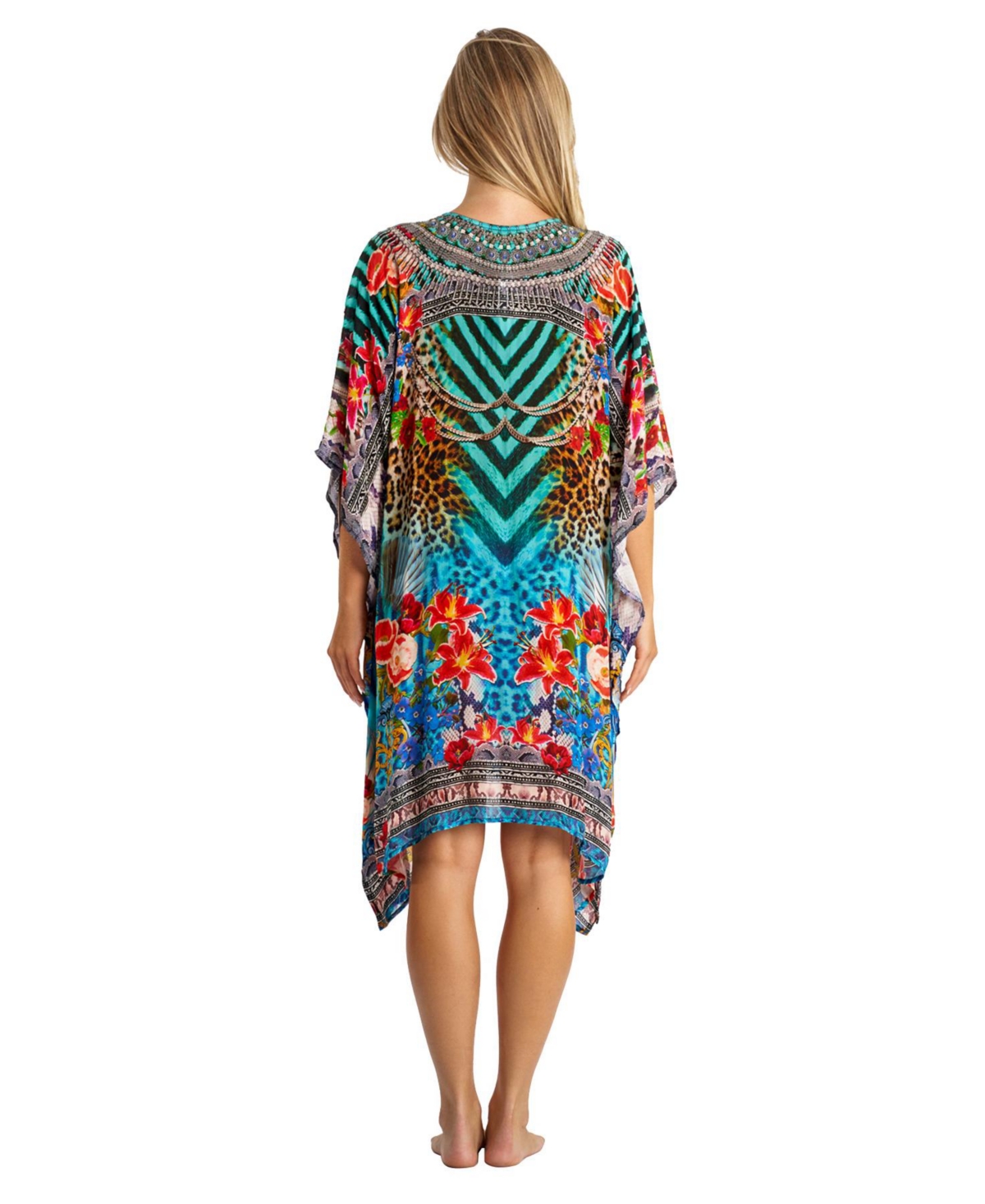 La Moda Clothing Women's V-neck Short Kaftan Dress