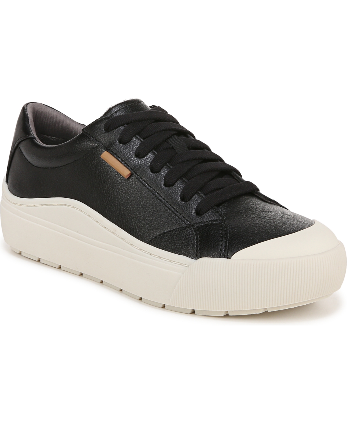 Shop Dr. Scholl's Women's Time Off Lace Up Platform Sneakers In Black,off White Faux Leather