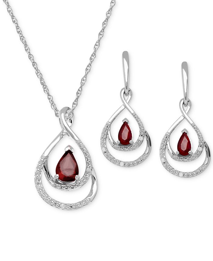 Macy's Ruby ( 1-1/8ct. t.w.) and Diamond Accent Pendant and Earring Set ...