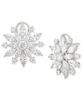 Cubic Zirconia Flower Statement Earrings in Sterling Silver